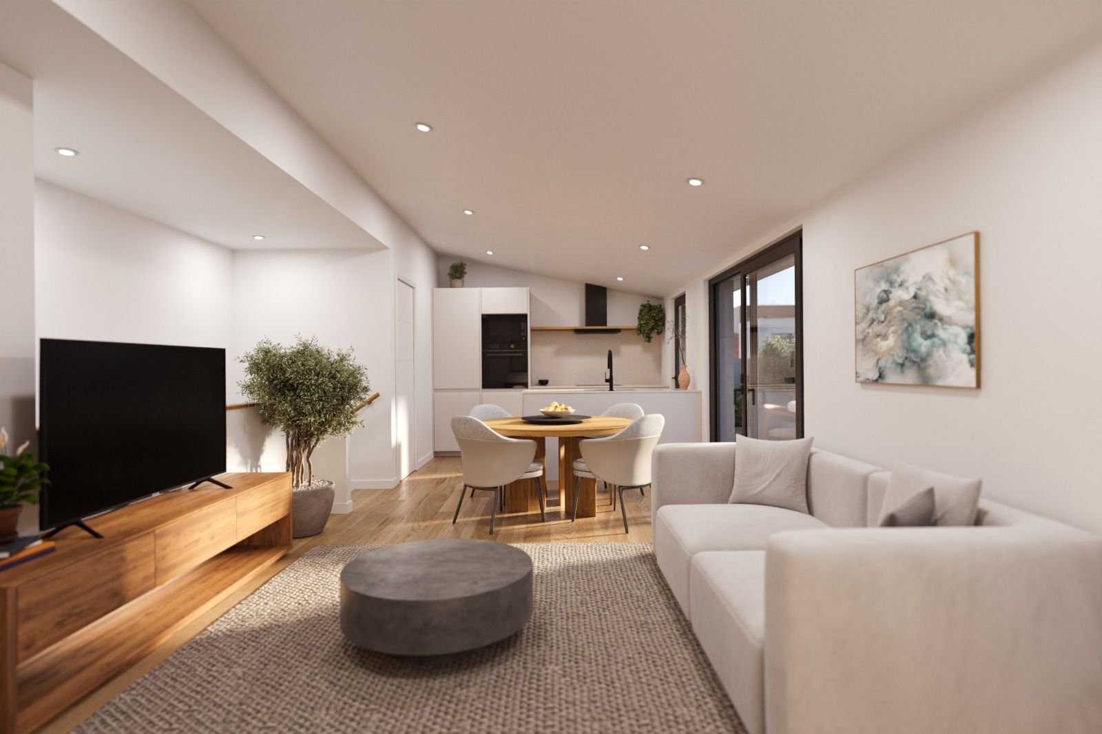 Render de salón comedor de Residencial Soler i Diffent