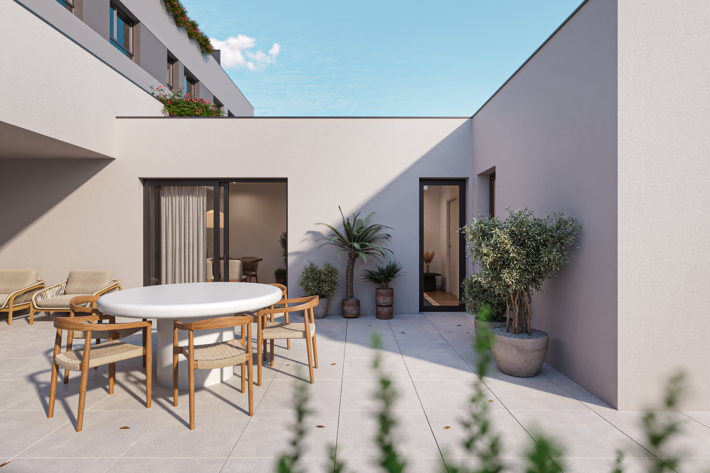 Render de patio o terraza residencial